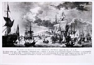 PrentvoorstellendeschepenopderedevanBataviain1722