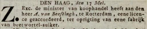 A.van Beeftingh overstap naar suikerbieten